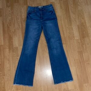 Light blue wax super stretchy jeans great bootcut flare fringe bottom